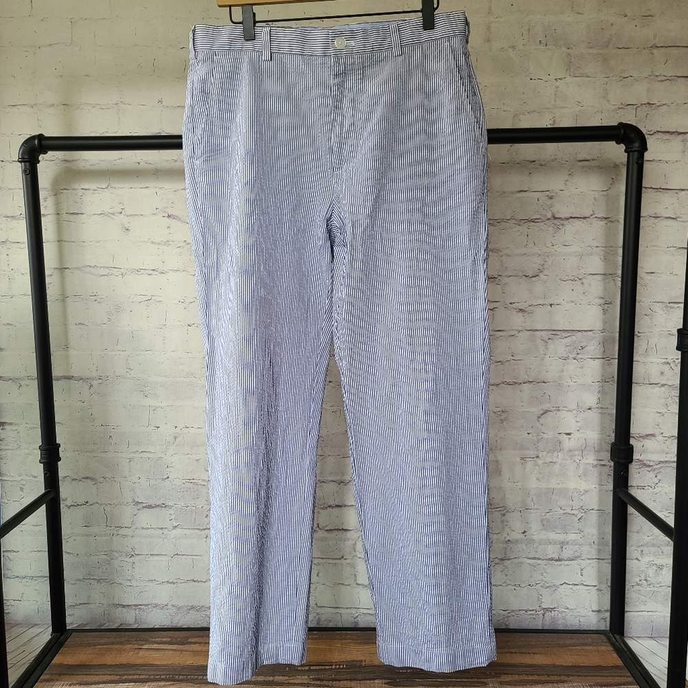 Brooks Brothers Clark Blue White Stripe  Genuine Seersucker Pants W34 x L30